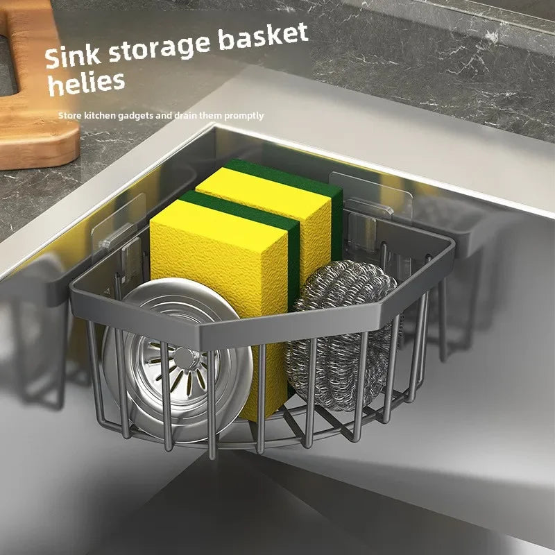 Kitchen Storage Drain Basket Adjustable Soap Sponge Shelf Bathroom Space Saving Storage Rack Wall Mounted Drain Basket