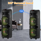 9000W Portable Bluetooth Party Speaker Karaoke Heavy Bass Rechargeable Sound System Dual 12 Inche Subwoofer Led Light with Mic