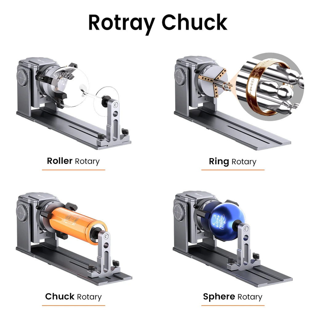 AlgoLaser Laser Engraver Y-axis Rotary Roller / Chuck 4 in-1 Ideal for Engraving On Both Regular Irregular Cylindrical Objects