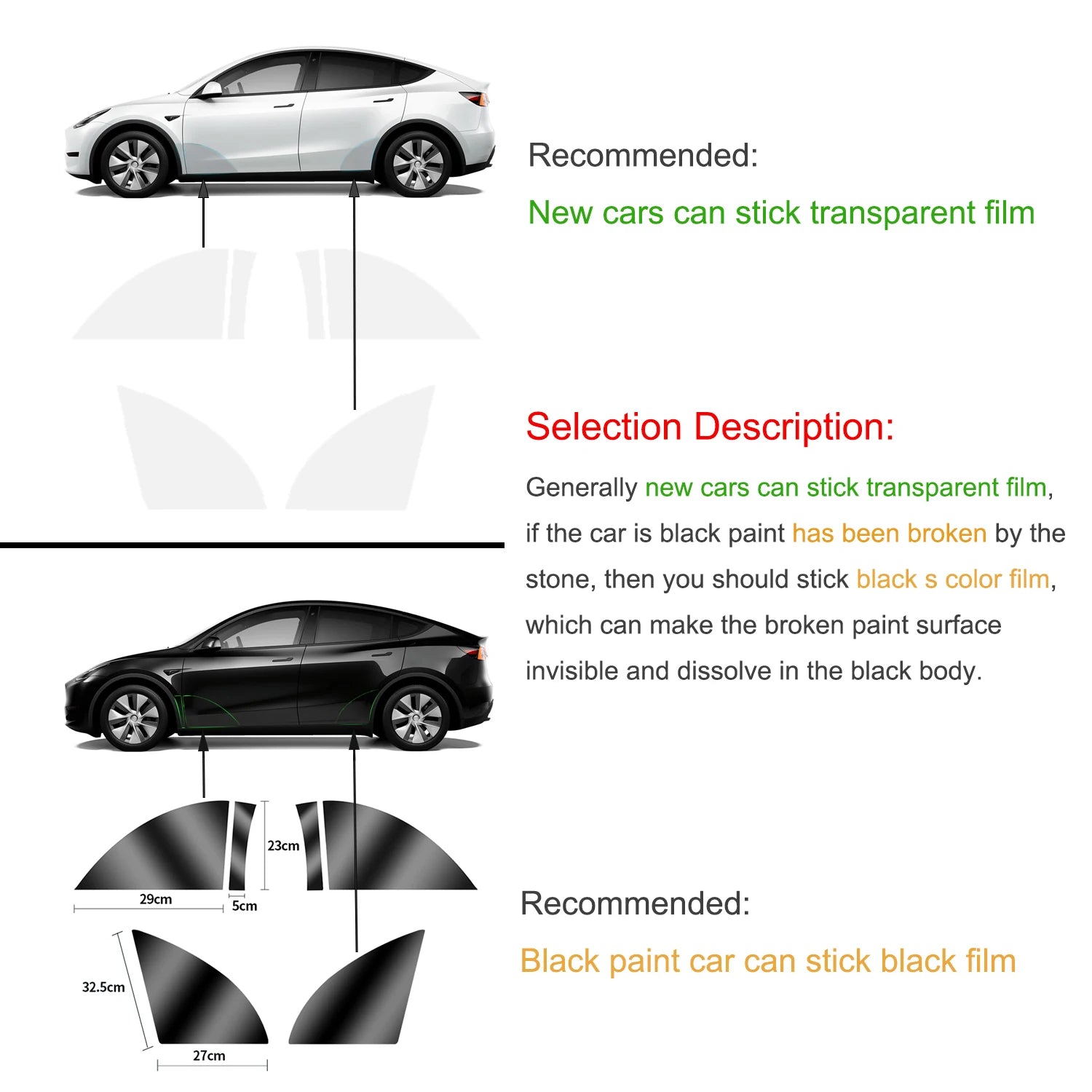 Black TPU Car Body Protective Film Invisible For Tesla Model 3/Y 2017-2025 Front Rear Door Extended Transparent Car Clothing Set