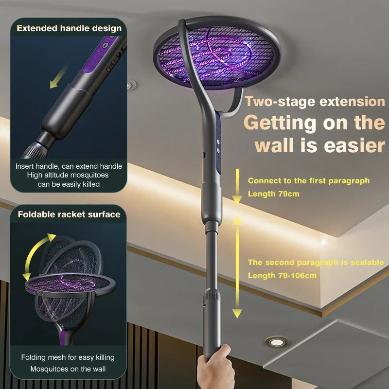 Multi functional 2-in-1 mosquito killer lamp angle retractable mosquito swatter USB rechargeable mosquito swatter bat swatter