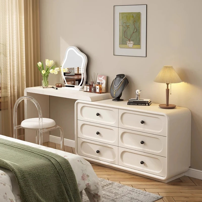 European Cream Dressing Table Storage Light Luxury Desgin Console Vanity Table Modern Drawers Penteadeira Postmodern Furniture