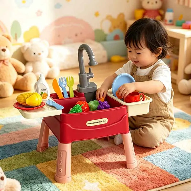 Kids Kitchen Play Sink Toy Set Kitchen Play Sink with Running Water Role Play Housework Early Educational Toy Gift for Boy Girl