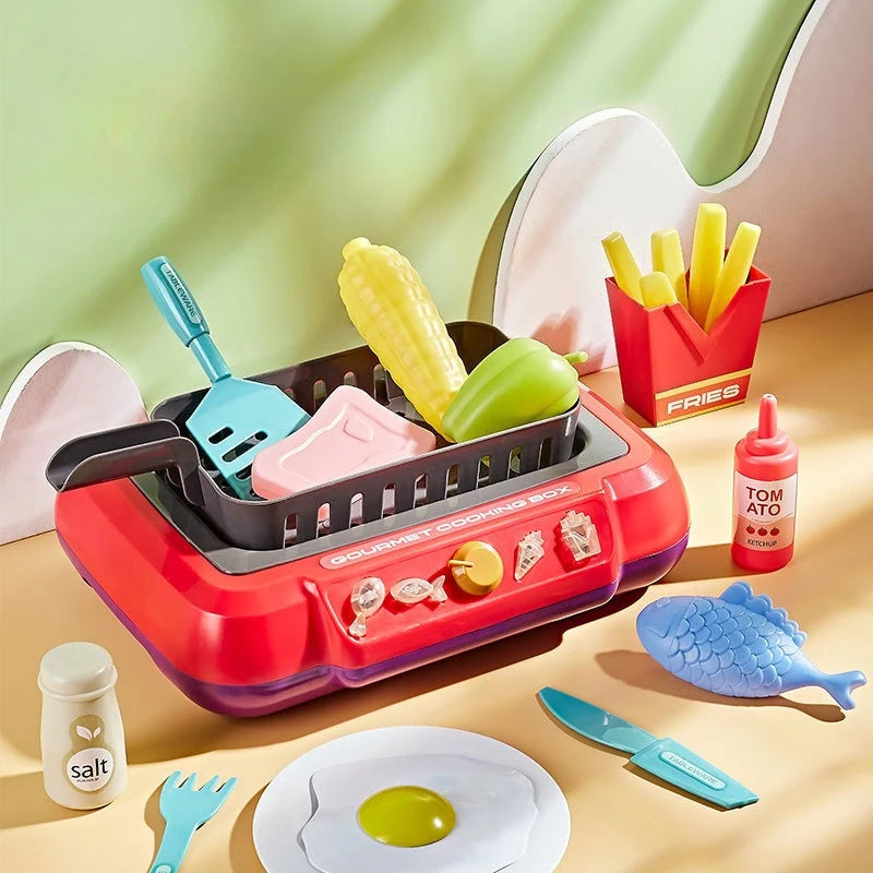 Childrens Pretend Play Kitchen Set with Toys Girls Cooking Set Realistic Kitchenware for Parent-Child Interaction Birthday Gifts