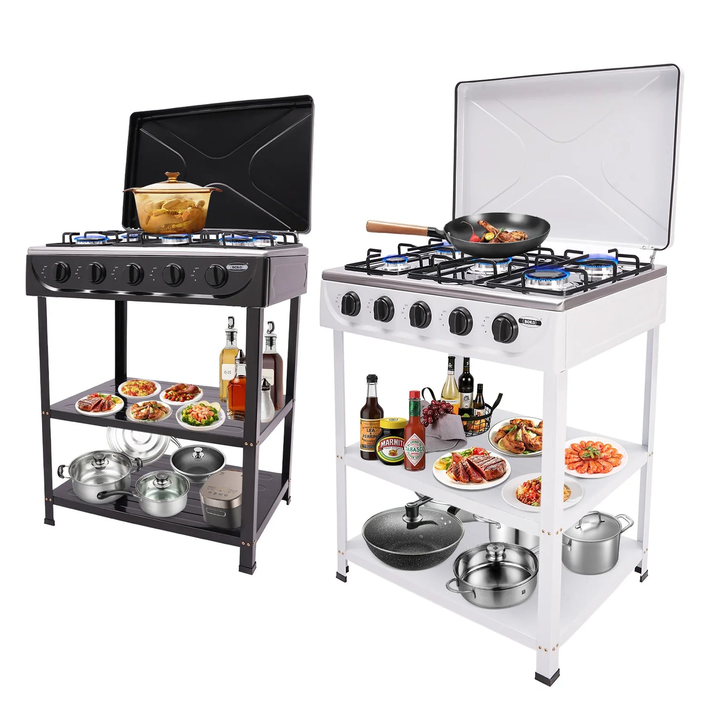 Portable 5-Burner Natural Gas Stove | Black, 2.5KW Per Burner, NG/LPG Compatible, Freestanding