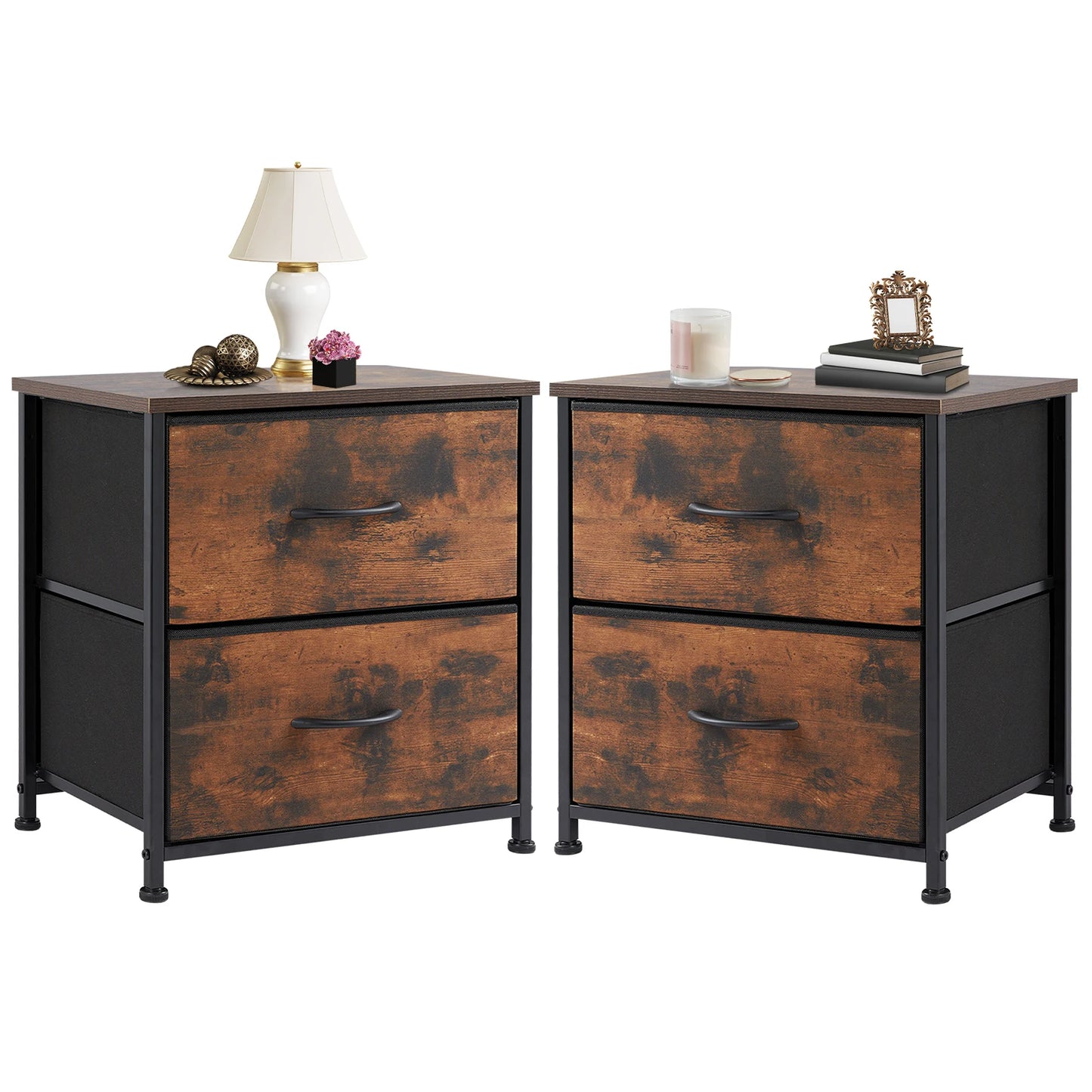 JHK Nightstand with 2 Fabric Drawers, Bedside Storage Cabinet for Bedroom, Closet Chest Organizer Table | AlluCanFind