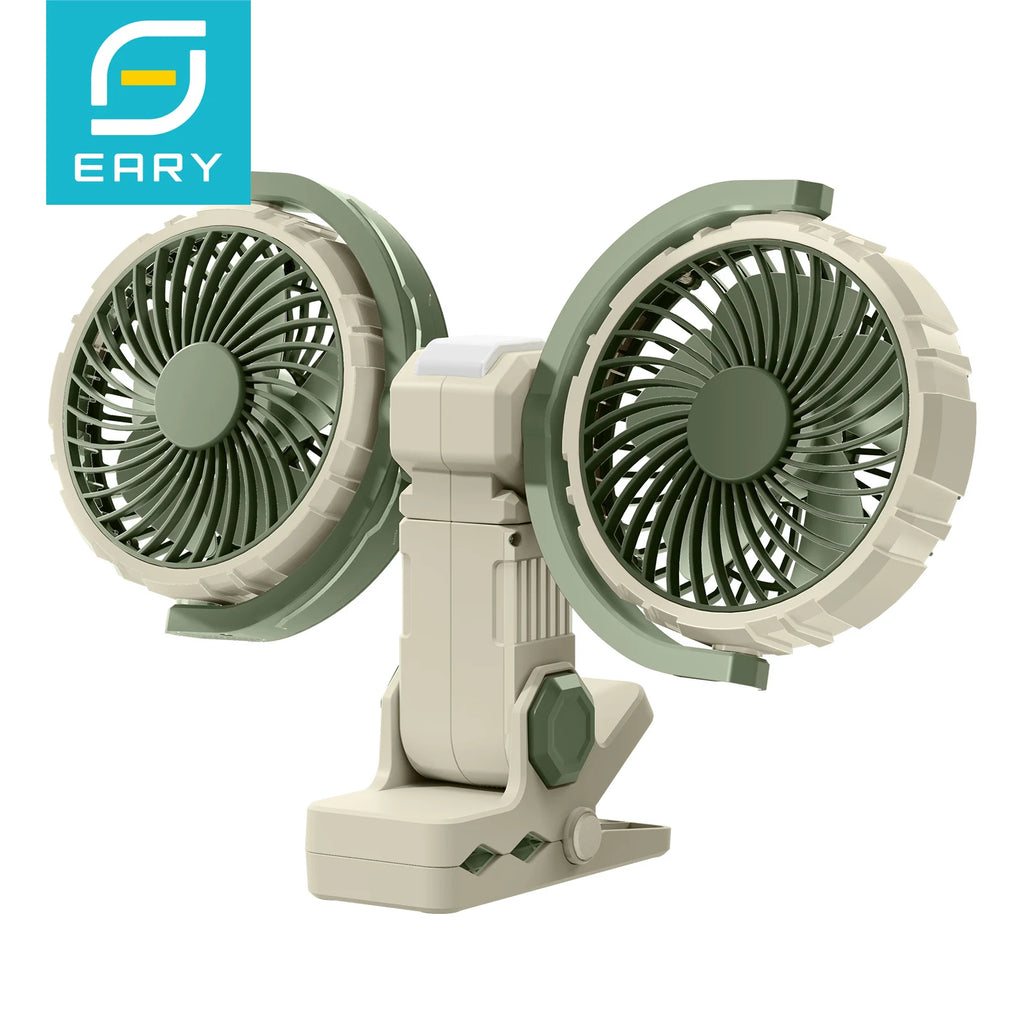 Eary Dual Head Clip On Fan Mount For Desktop With 4000mAh Battery Oper