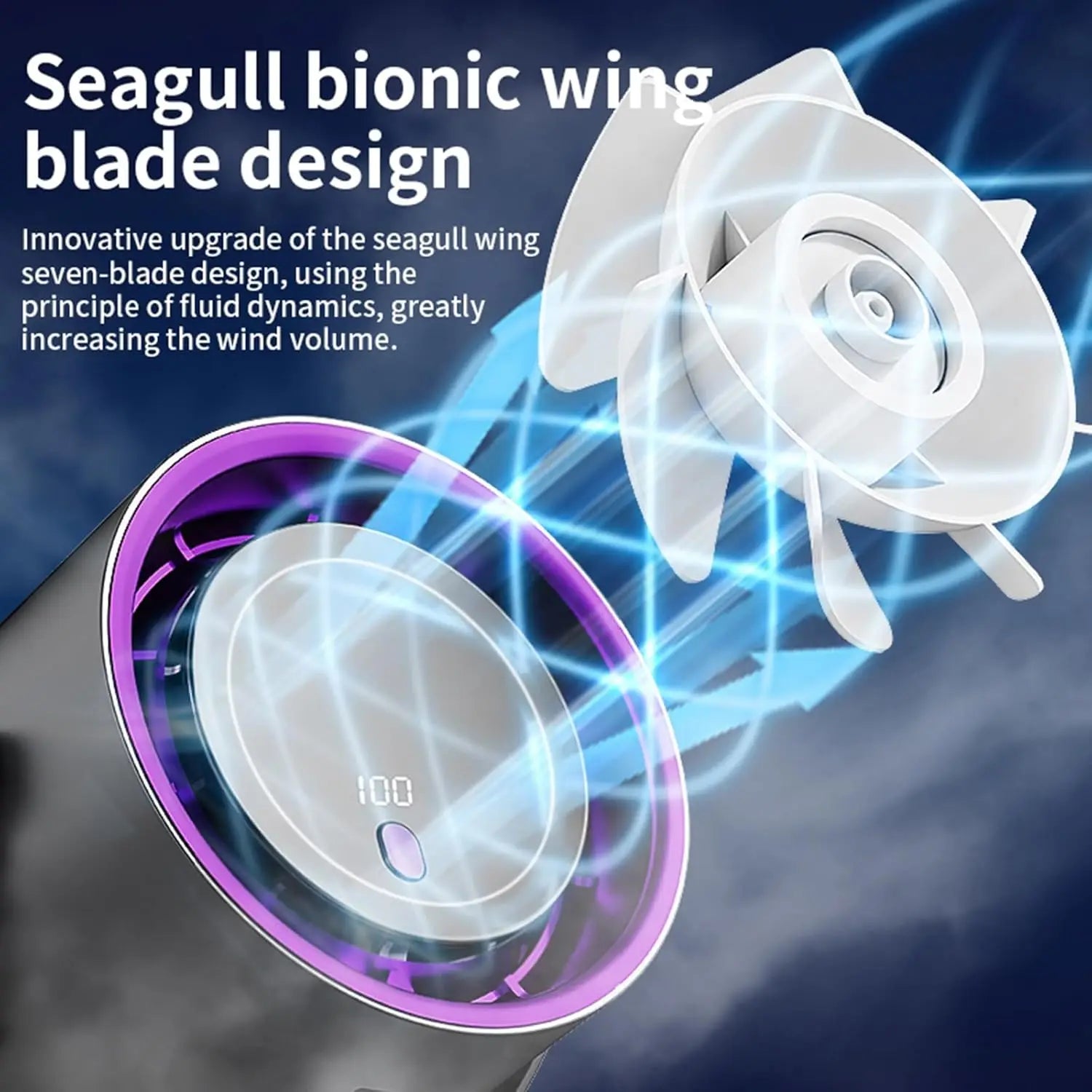 Portable Desktop Fan 100Speed Levels 3 Timer Modes USB Rechargeable Ba