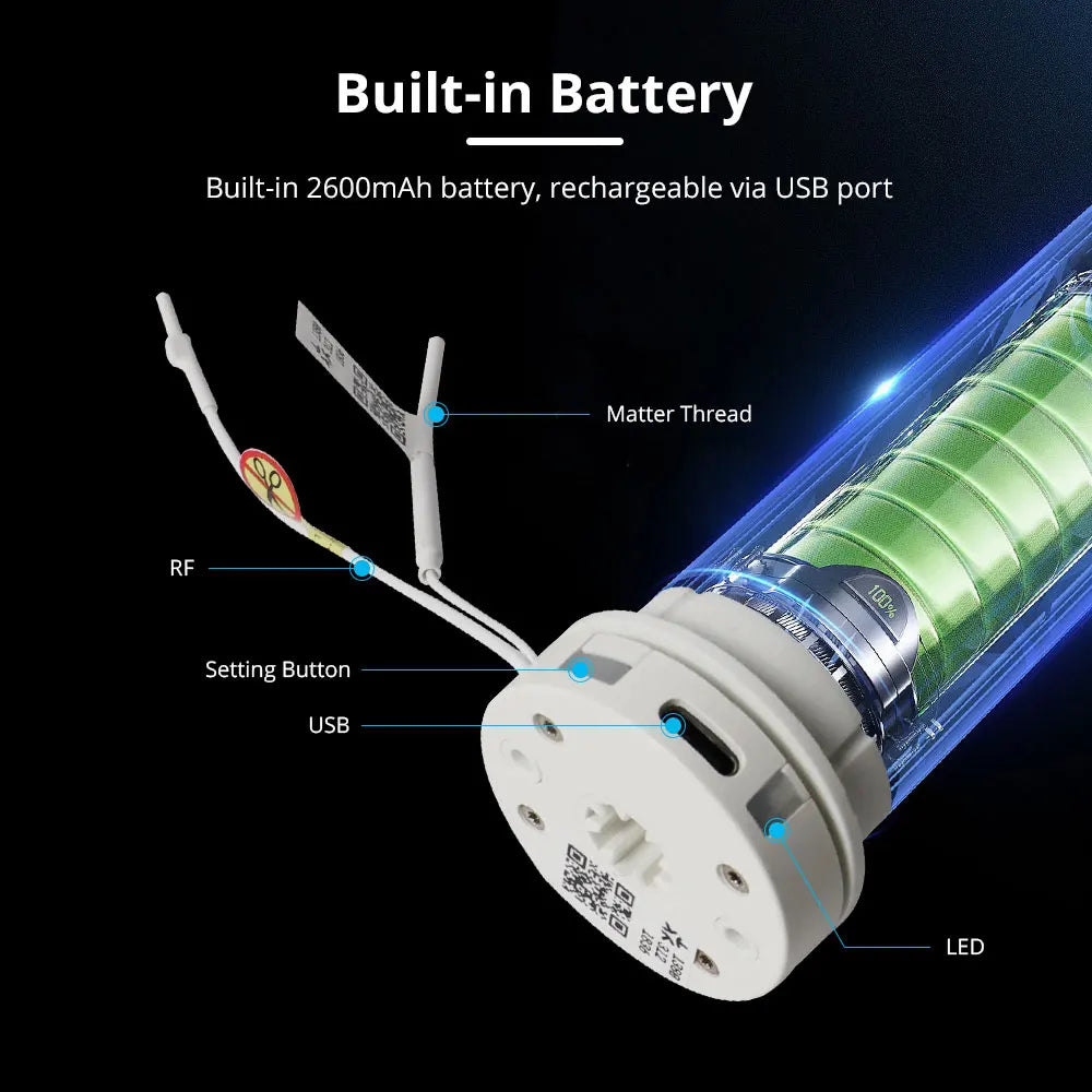 Zemismart Matter Over Thread Smart Roller Shade Blinds Motor Built in Battery for 38mm Tube Homekit Google Home Smartthings App