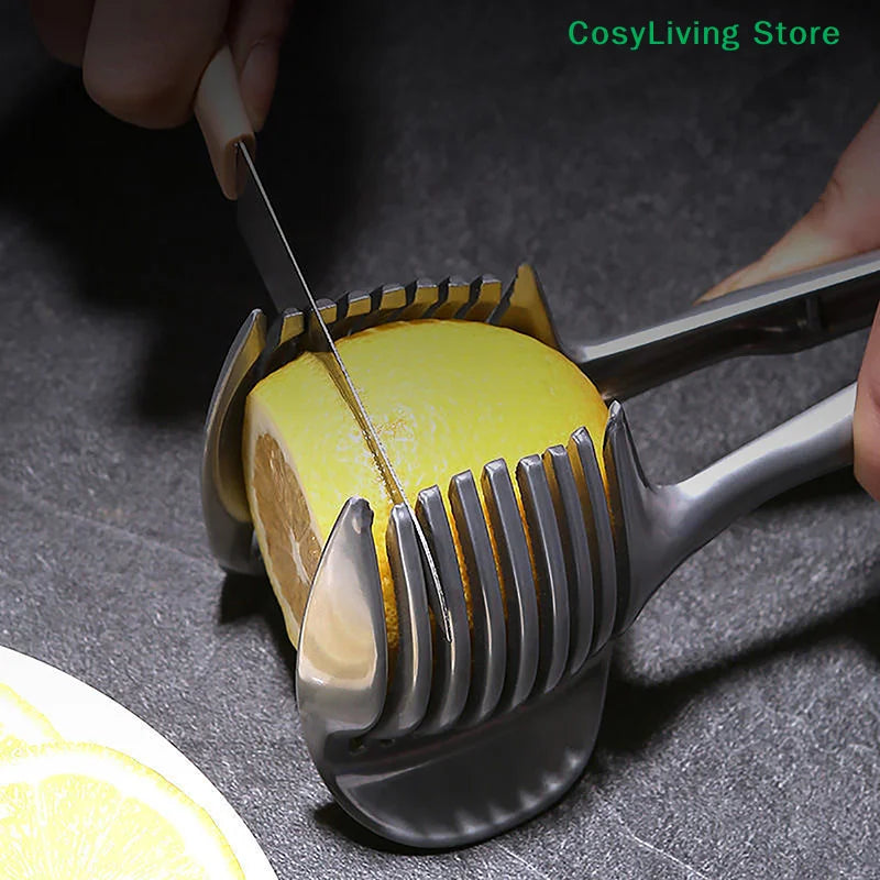 [CL]Kitchen Gadgets Handy Stainless Steel Onion Holder Potato Tomato Slicer Vegetable Fruit Cutter Safety Cooking Tools[CL]