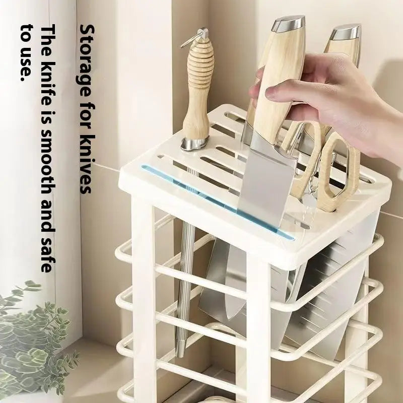 Practical Multi-use Kitchen Knife Holder, Dish Stand and Tool Organizer with Convenient Drain Tray
