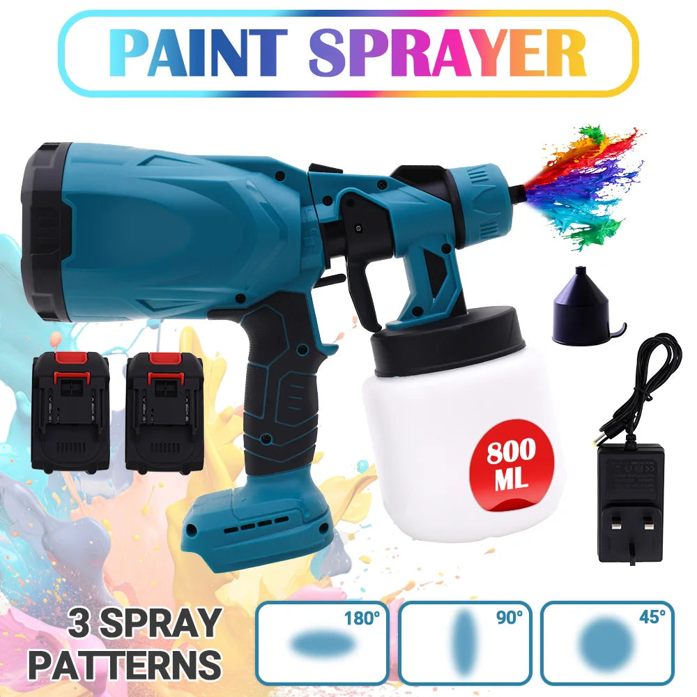 Cordless Electric Paint Sprayer - 800ML Airless Spray Gun w/ 2x 21V Batteries