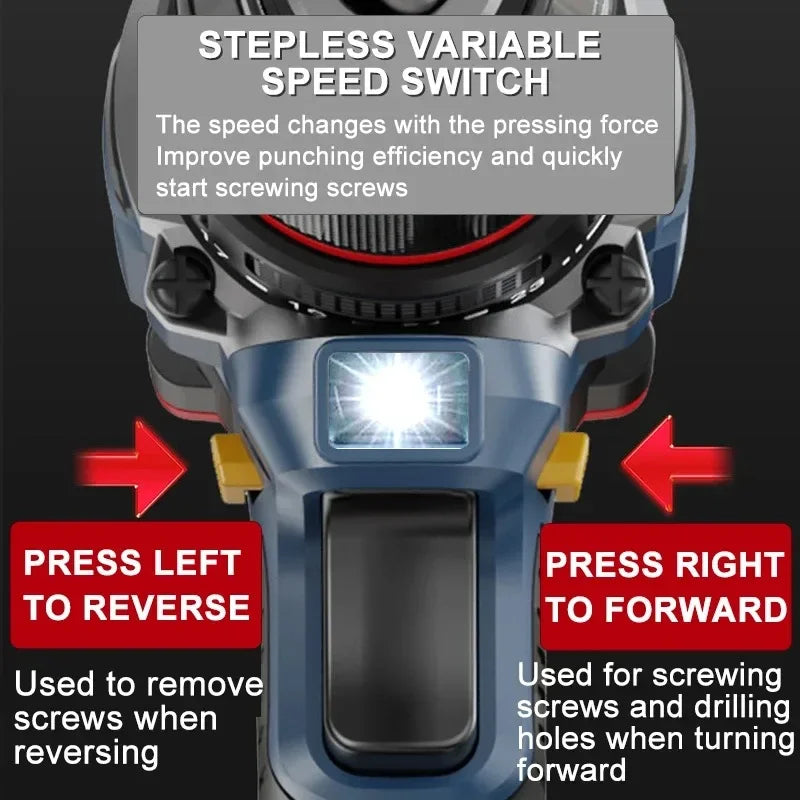 16.8V 70N.m Brushless Cordless Drill Self-locking Chuck Electric Screwdriver 20+1 Torque 2-Speeds Power Tools 2x 2.0Ah Batteries