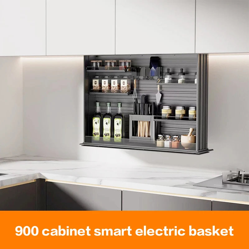 Kitchen Wall Cabinet Vertical Lifting Basket Electric Intelligent Voice and Touch Control Automatic Seasoning Basket Cabinet