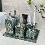 Luxury Marble Bath Set: Shampoo Bottles, Tray & Canister Organizer, Natural Stone Accessories for Home & Hotel Bathroom Decor