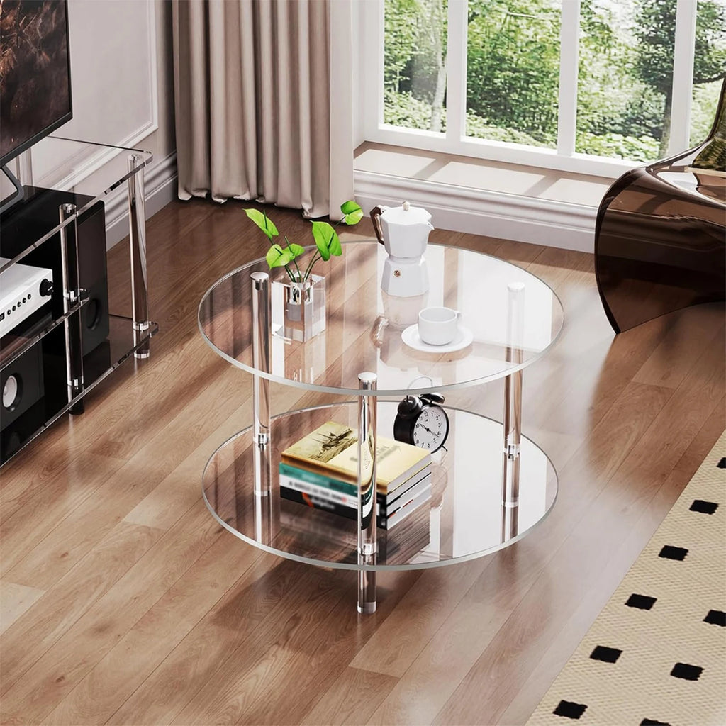 Acrylic Round Side Table, Easy Assembly for Small Space Small Furniture End Table for Balcony Bedroom Bathroom Office Hallway
