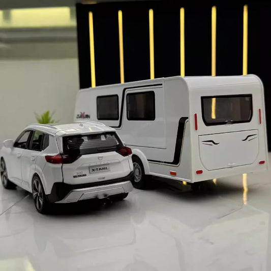 1:32 X-TRAIL Toy Model Cars Alloy Diecast Police Car Pull Back Doors Opened Sound Light Rubber Tires Camping RV Gifts for Boys