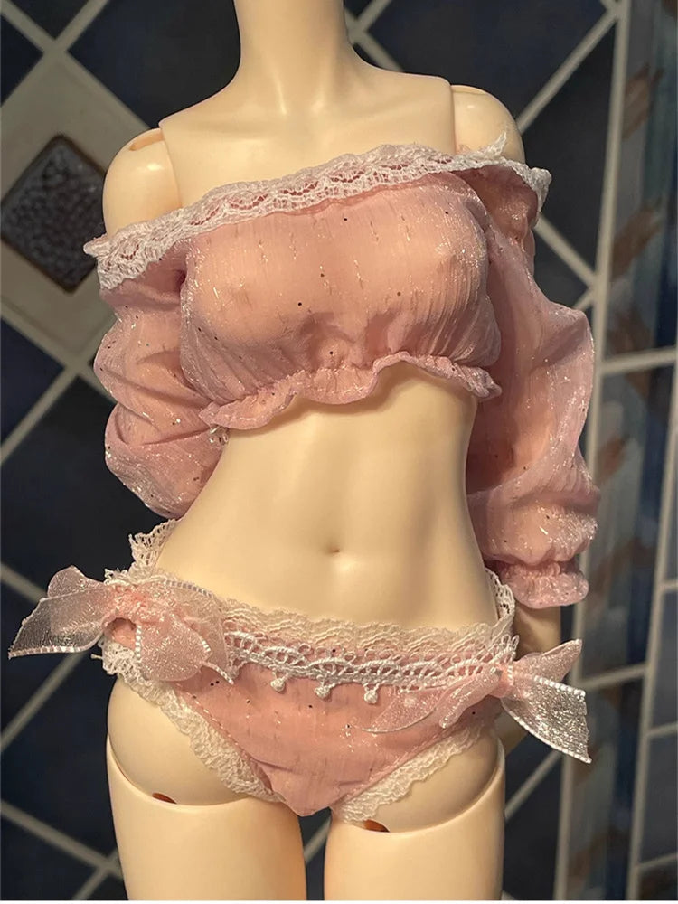 BJD Doll Clothes For 1/4 Dolls Sexy Underwear Set Off shoulder Top Underpants Dolls Clothing Accessories