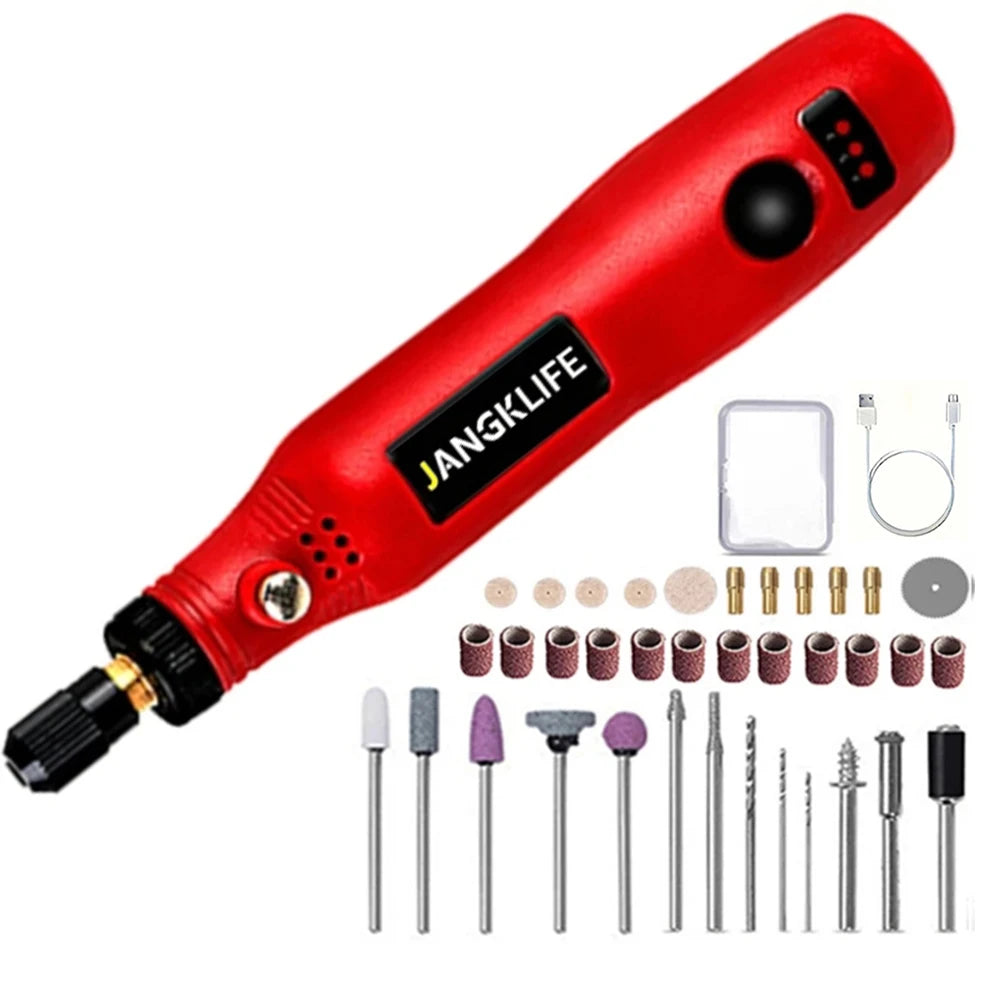 JANGKLIFE USB Cordless Rotary Tool Kit Woodworking Engraving Pen DIY For Jewelry Metal Glass Mini Wireless Drill