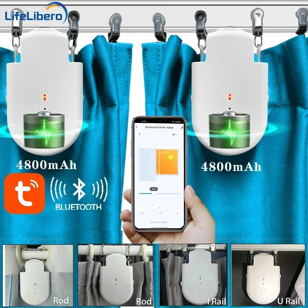 LifeLibero Tuya Smart Curtain Robot Bluetooth Curtain Motor Smart Life Fit to Electric Curtain Rail Track Rod I U Support Alexa
