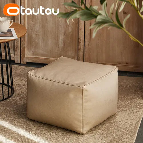 OTAUTAU Big Faux Leather Ottoman Pouf Stool with Filling Bean Bag Footrest Footstool Corner Door Side Seat Futon Frameless JD007