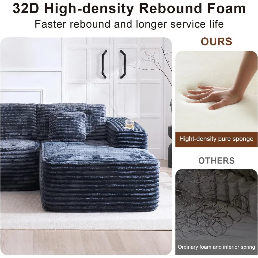 Modern Cloud Sectional Sofa with L-Shape Chaise | Deep Seat Design, Built-in Cup Holder & Storage Pocket, No Assembly Required