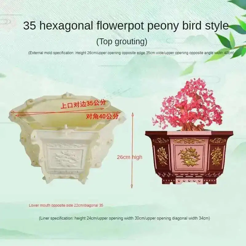 Hexagonal Cement Flowerpot Mold Home Garden Balcony Bonsai Pot Template Concrete Cast-in-place Homemade Plastic Flowerpot Mold