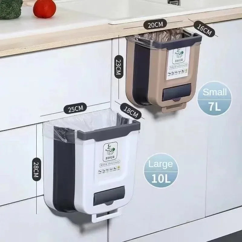 Kitchen Wall-mounted Folding Trash Can Household Cabinet Hanging Storage Trash Basket Creative Classification Hanging Trash Can