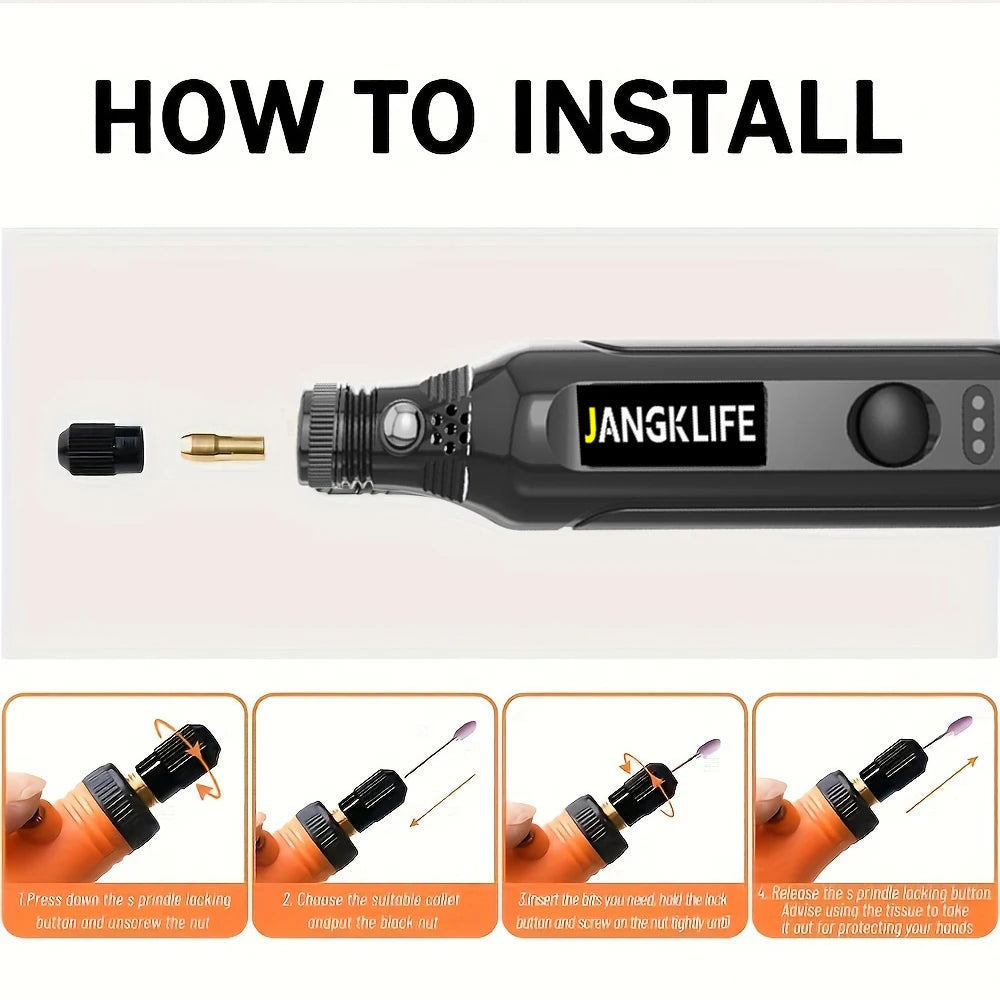 JANGKLIFE USB Cordless Rotary Tool Kit Woodworking Engraving Pen DIY For Jewelry Metal Glass Mini Wireless Drill