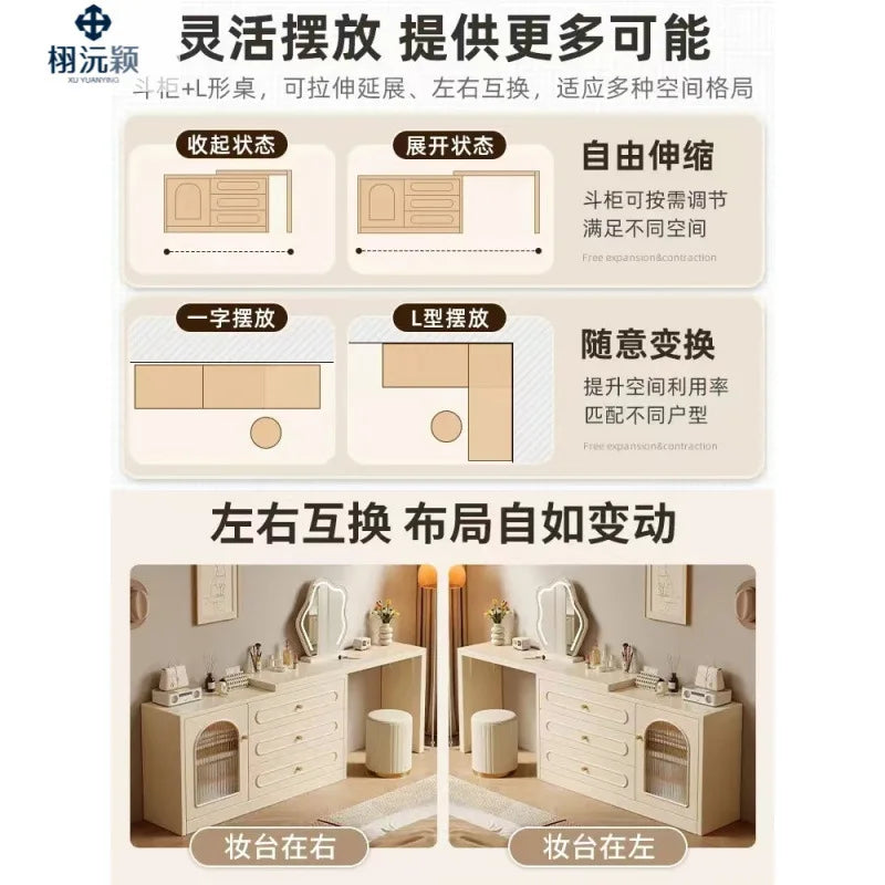 New Cream Style Dresser Bedroom Minimalist Modern Bedside Table Dresser Storage Cabinet Integrated Makeup Table