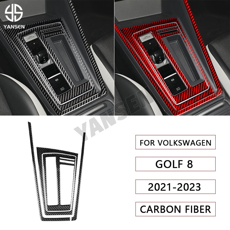 Gear Shift Panel Surround Trim Carbon Fiber Cover Sticker For Volkswagen Golf 8 GTI MK8 2021-2023 Car Inside Accessories
