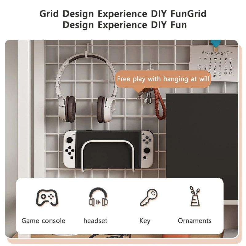 Bookshelf Bookcase With Grid Desktop Multi-layer Wrought Iron Shelf Student Computer Desk Table Hole Board Table Wooden Shelves