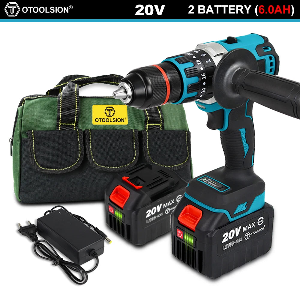 20V 13mm Brushless Impact Drill 20 Torque 120NM Cordless Impact Drill Screwdriver Drill Ice Drill Electric Drill Li-ion Battery