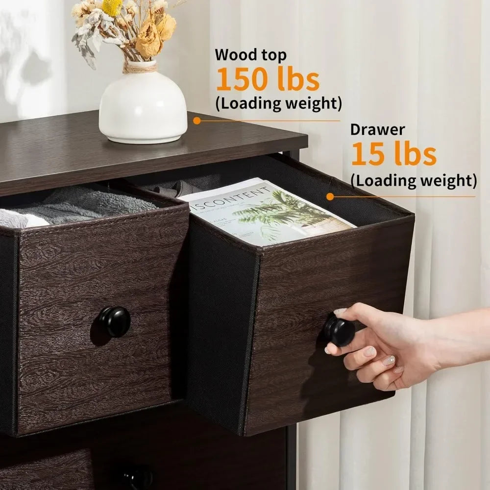 10 Drawer Dresser for Bedroom Faux Leather Chest of Drawers Fabric Dresser with Wooden Top Storage Organizer Unit