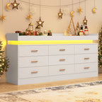 9 Drawer Dresser with LED Light & Charging Station, Modern Chest of Drawers for Closet, 63" Wide Drawer Organizer Cabinet