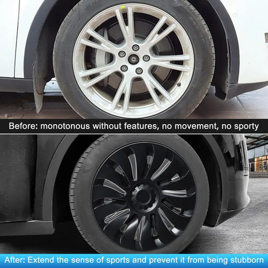 4Pcs 19 Inch Matte Black Support Logo Symmetry Design Uberturbine Style Model Y Gemini Wheel Cover Replacement