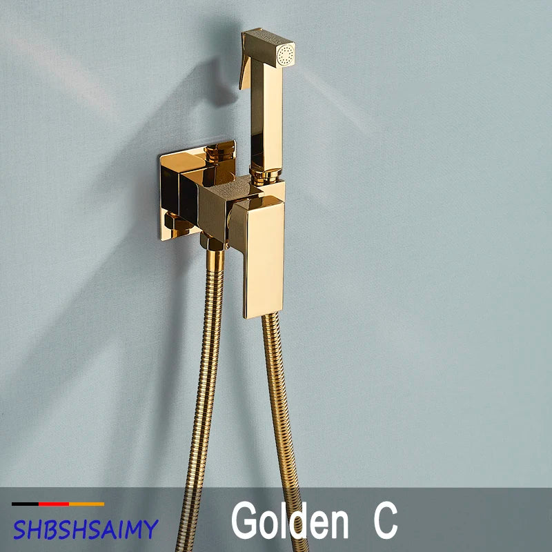 SHBSHAIMY Black Brass Bathroom Bidet Faucets High Pressure Sprayer Shower Tap Bidet Toilet Washer Hot and Cold Water Mixers