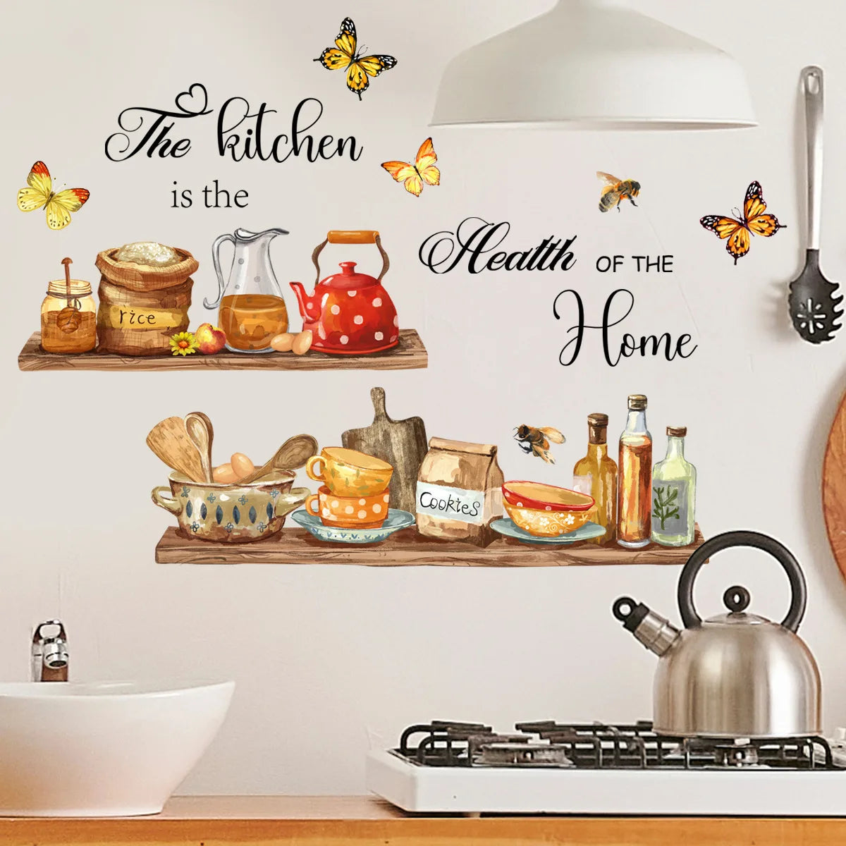 Kitchen Wall Stickers Tableware Butterfly Dining Room Wall Decals Kitchens Heart Utensil Decoration Decor for Home