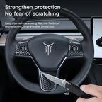 YZ For Tesla Model 3 Y 2021-2023 Car Steering Wheel Frame ABS Carbon Fiber Steering Wheel Decor Cover Stickers Interior