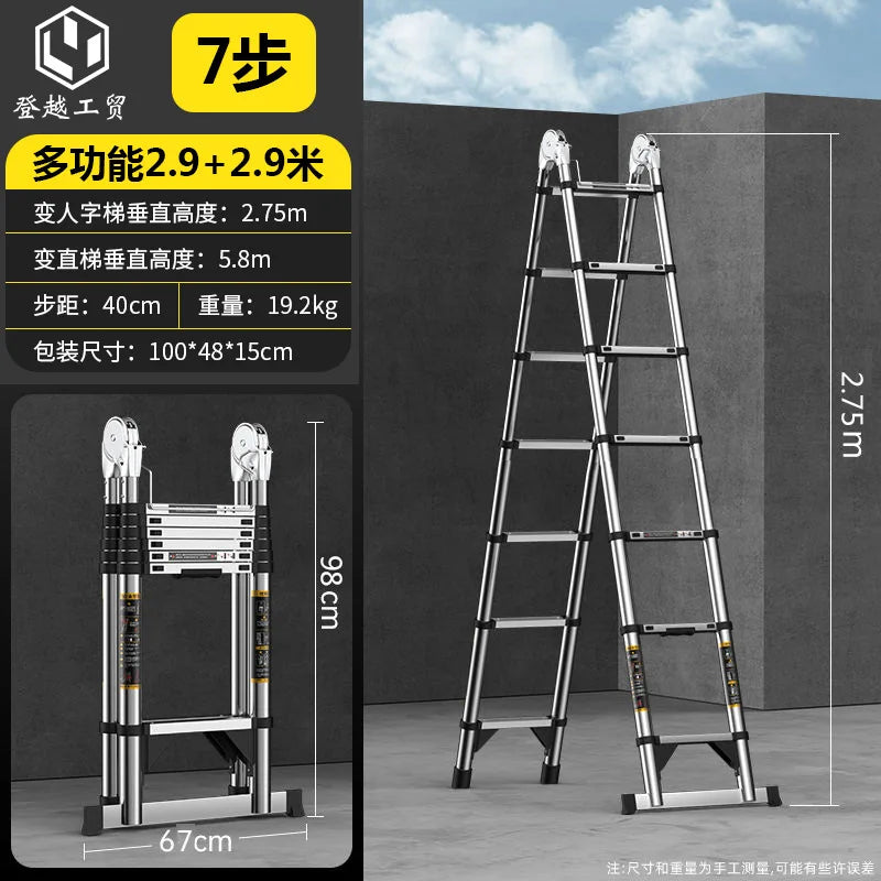 Telescopic ladder Multifunctional stainless steel herringbone walking ladder Folding lift straight ladder Thickened engineering