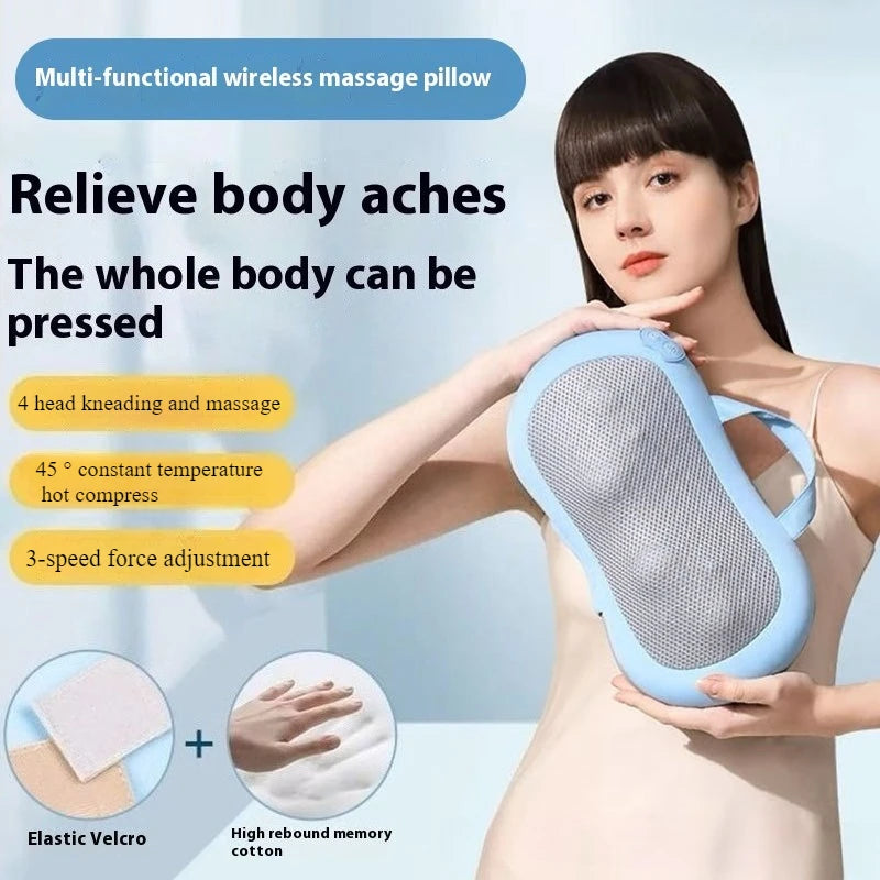 New 3-Speed Adjustment Infrared Heating Neck Back Massage Pillow Red Light Hot Compress Wireless Portable Shiatsu Massage Pillow