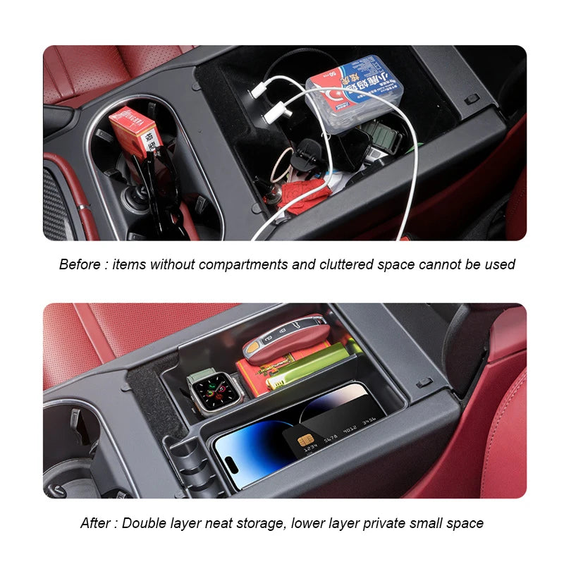 For Porsche Cayenne 2018 2019 2020 2021 2022 2023 2024 Car Center Console Storage Box Tray Armrest Organizer Case Accessories