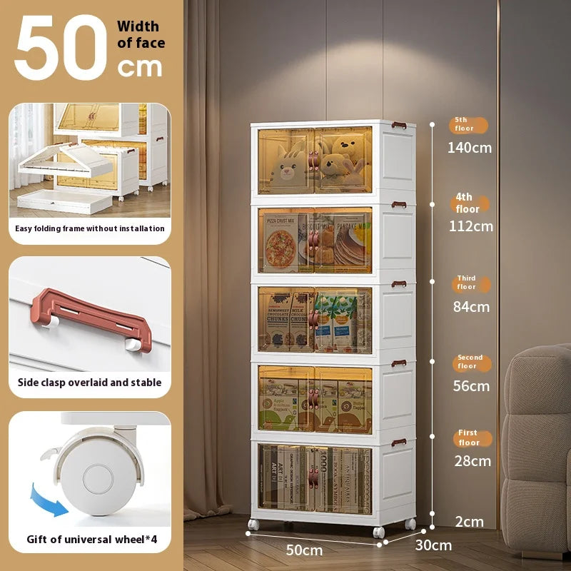 3/4/5 Layers Multifunction Folding Storage Cabinet Closet Organizer With Wheel Stackable Large Capacity Drawer Type Storage Box