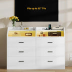 6 Drawer Dresser with LED Light and Charging Station, Modern Chest of Drawers, Wide Drawer Organizer Cabinet for Living Room