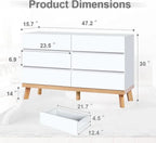 White Dresser for Bedroom 6 Drawer Double Dresser Chest of Drawers Large Storage Cabinet Wooden Dresser for Bedroom (White)