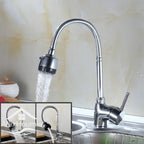 Chrome Finish Kitchen Faucet with Flexible Arc 360 Degree Rotatable Sprayer Stainless Steel Bathroom Sink Wall Mount Water Mixer