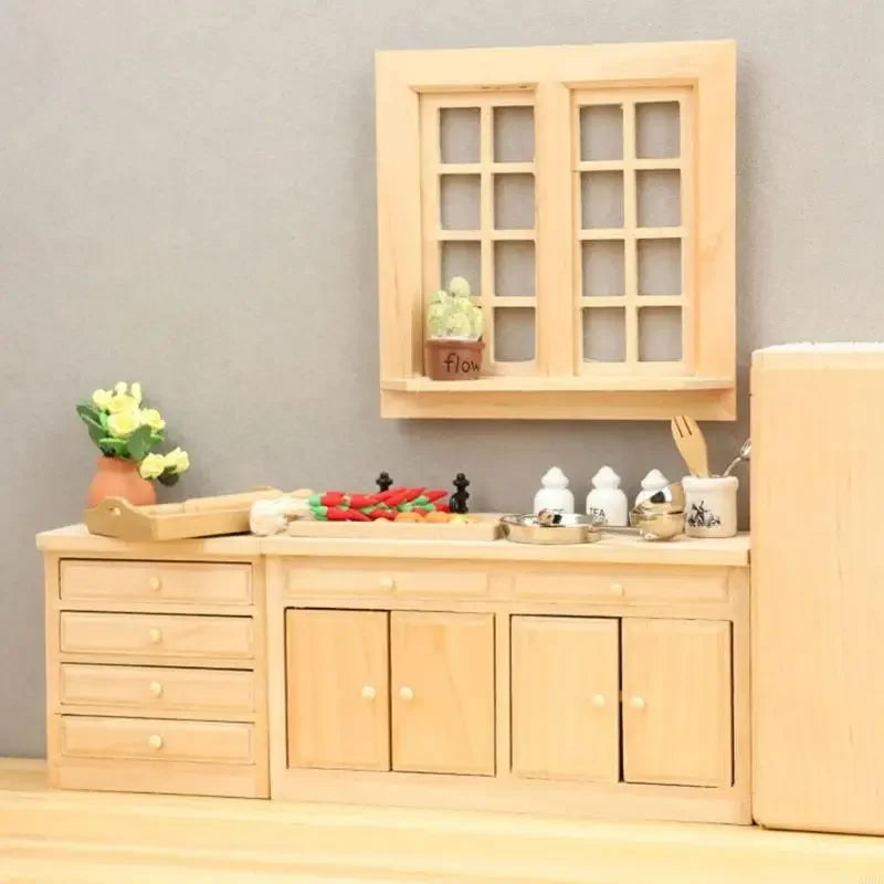 1/12 Dollhouses Kitchen Cabinet With Openable Door/Drawer Unfinished Miniature Furniture For Realistic Scene Display 15UB