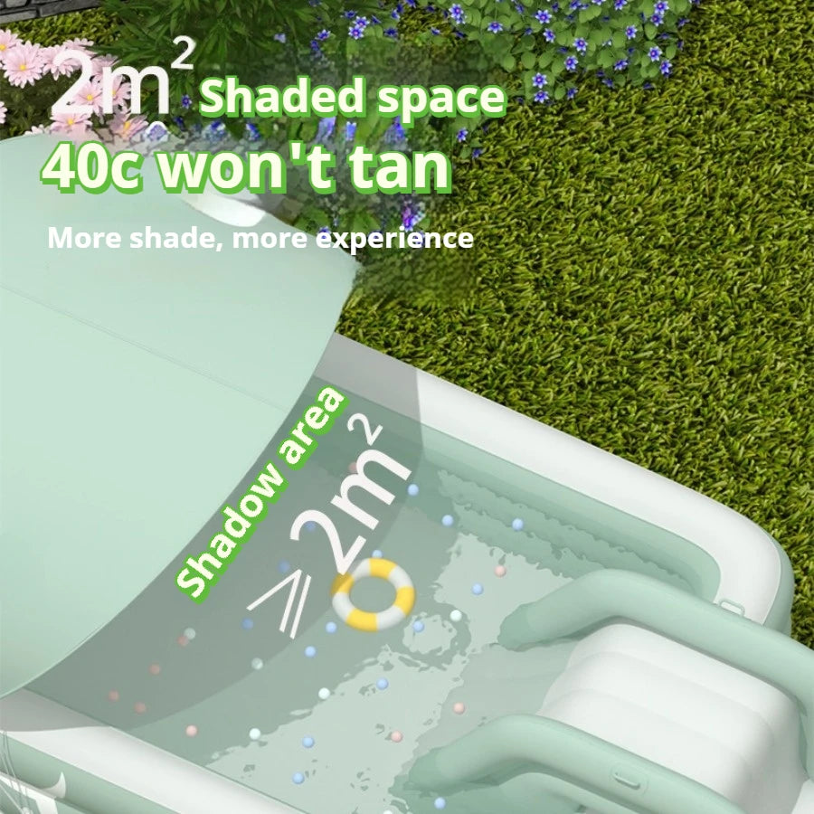 Summer family outdoor thickened inflatable swimming pool, float boat with sunshade, slide, family oversized water toys