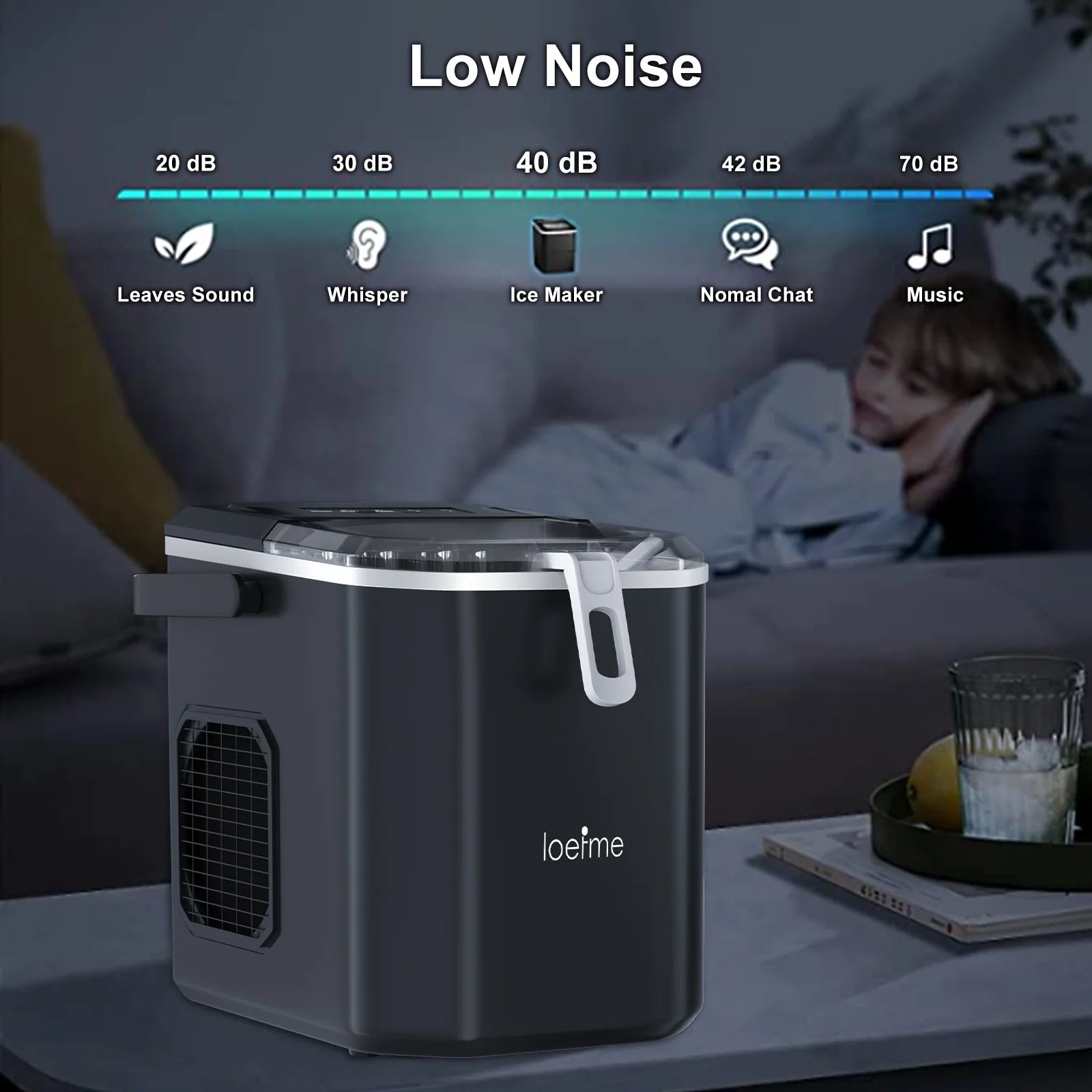 Loefme Desktop Fully Automatic Bullet Shaped Ice Maker 12kg/24h Fast Ice Making Suitable For Home Automatic Cleaning Ice Machine