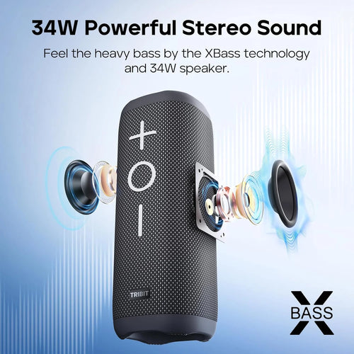 TRIBIT StormBox 2 Portable Bluetooth Speaker 34W Powerful Sound IPX7 Waterproof Wireless Speaker 24-Hour Playtime for Camping An